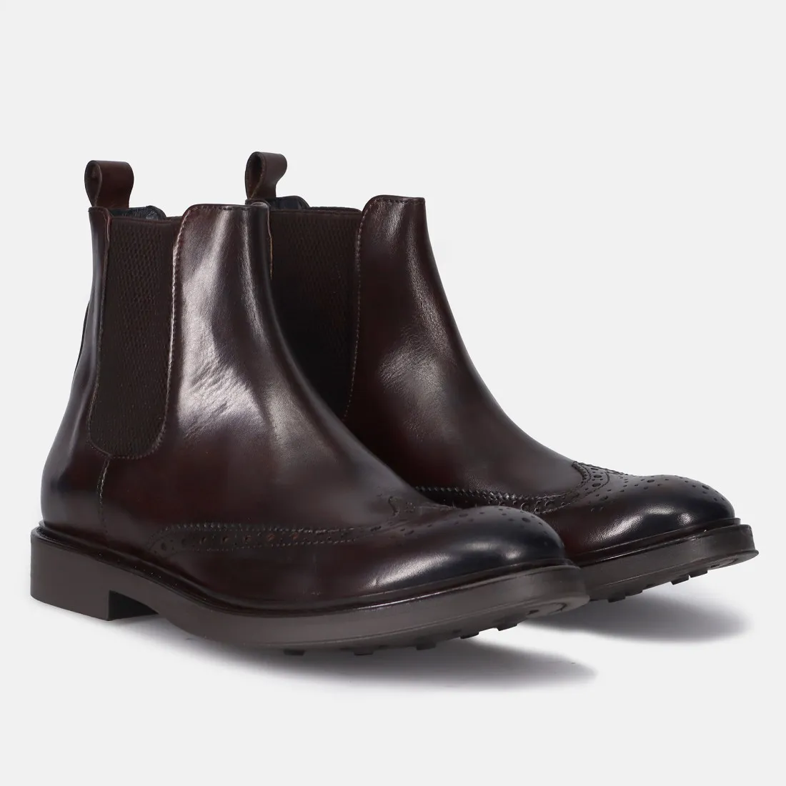 Stivaletto chelsea brogue Sangiorgio in pelle marrone scuro