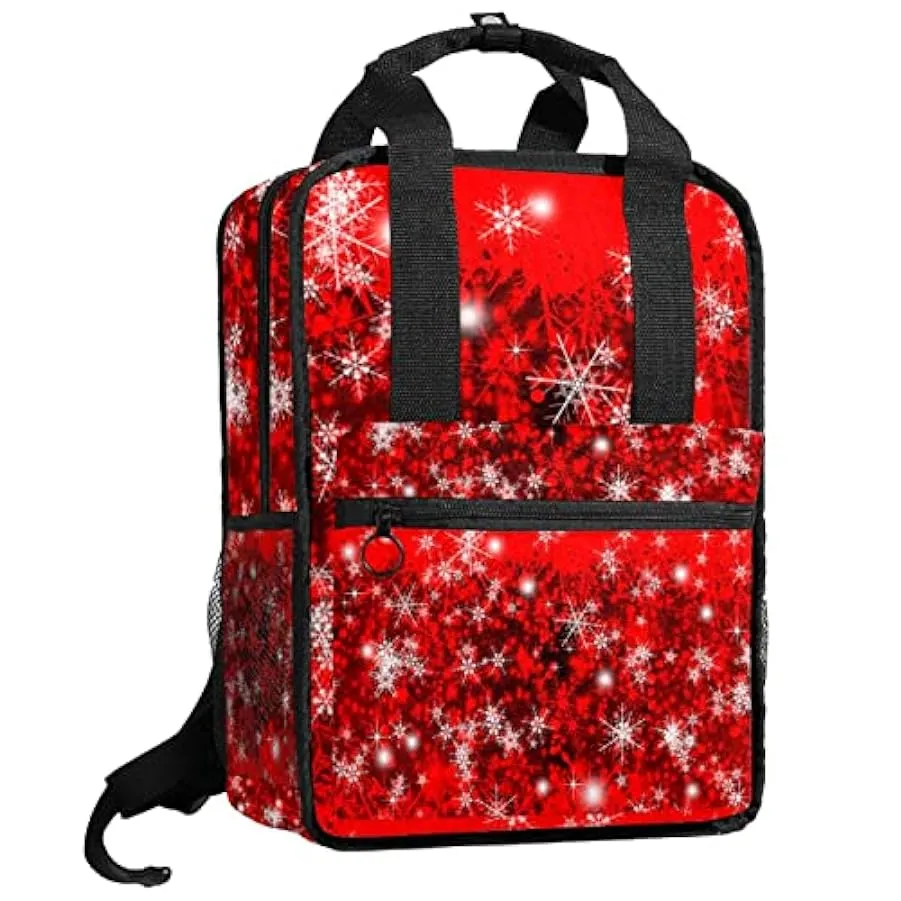 suojapuku Zaino casual per uomo e donna Zaino classico di base,fiocchi di neve rossi di natale,Zaino universitario piccolo zaine