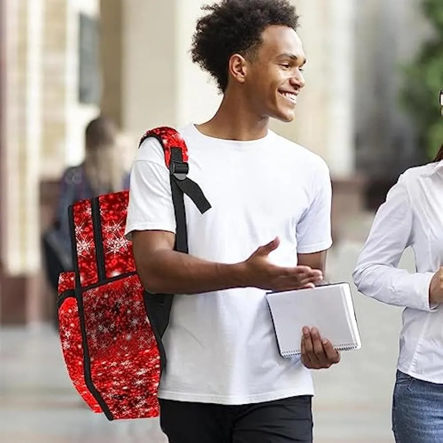 suojapuku Zaino casual per uomo e donna Zaino classico di base,fiocchi di neve rossi di natale,Zaino universitario piccolo zaine