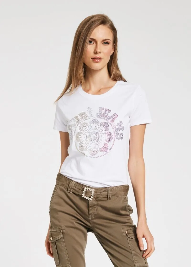 T-shirt con lettering in strass