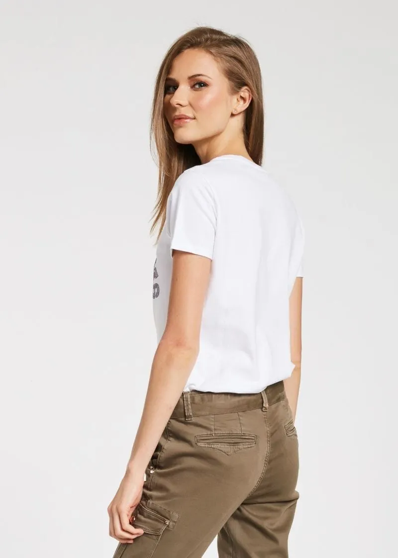 T-shirt con lettering in strass