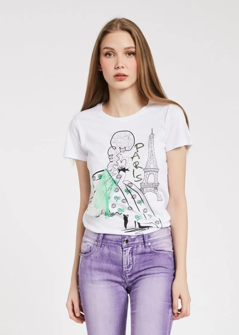 T-shirt con stampa grafica e tulle