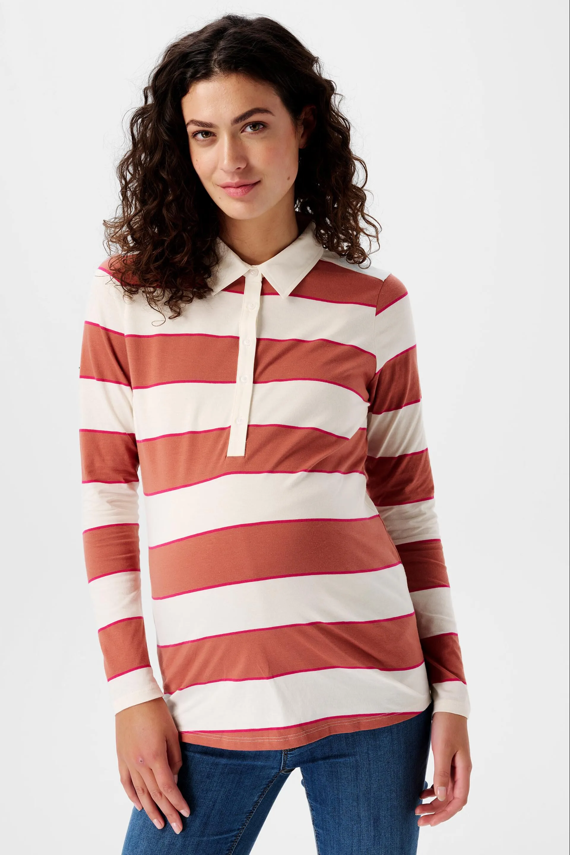 T-shirt stile polo a righe con funzione allattamento
