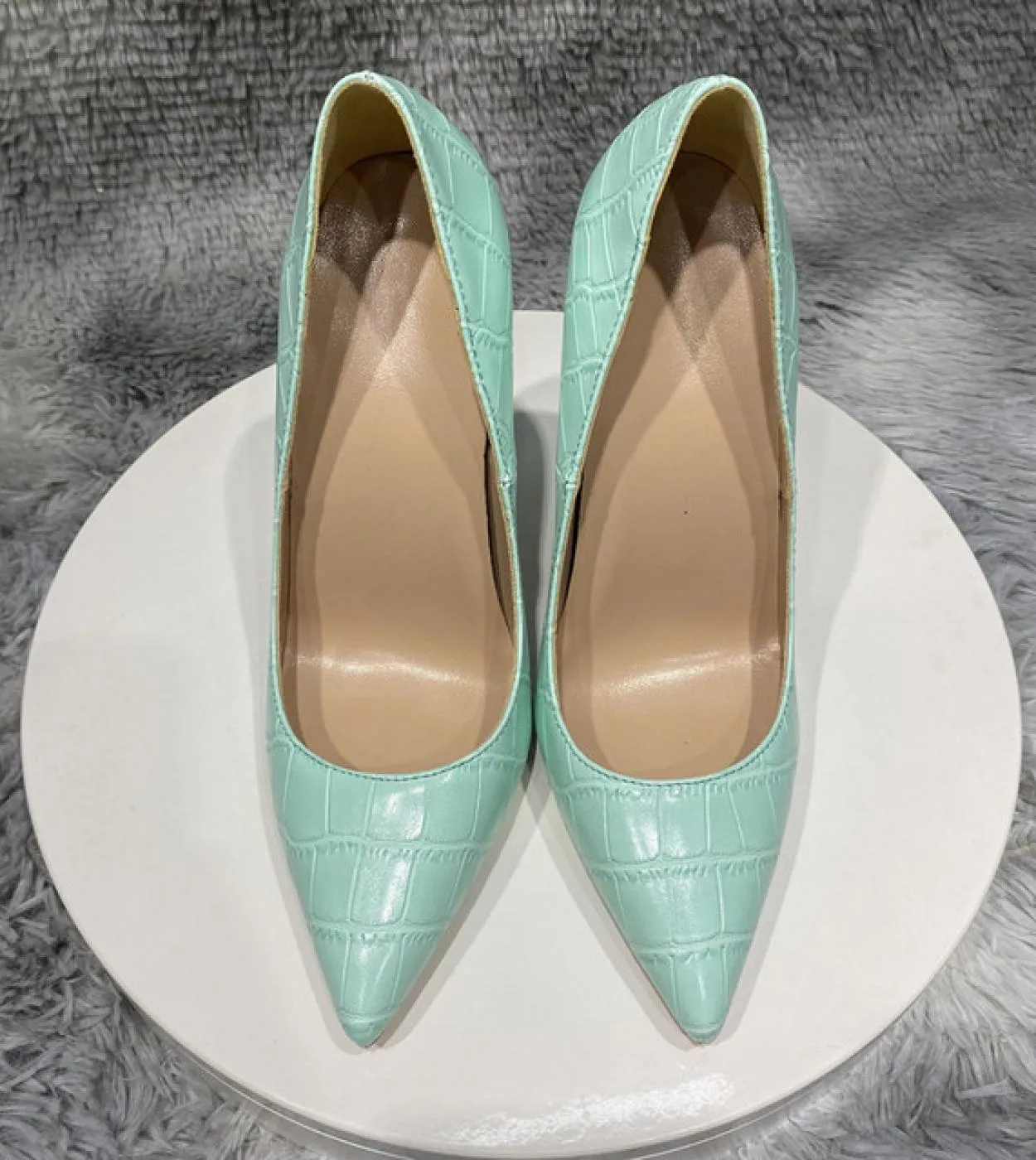 Tikicup Mint Light Green Crocodile Effect Women  Pointy Toe High Heel Shoes For Party Comfortable Slip On Stiletto Pumps