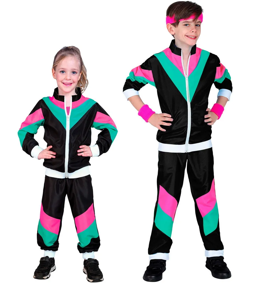 Tuta da jogging anni '80 per bambini nera e colorata