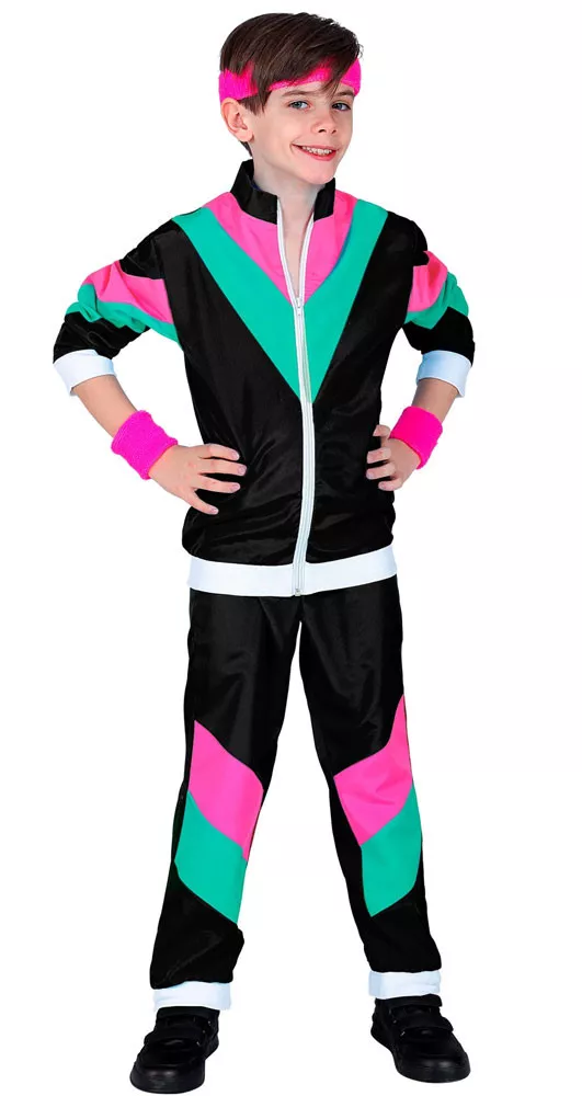 Tuta da jogging anni '80 per bambini nera e colorata