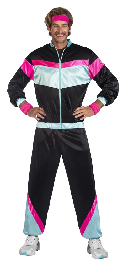Tuta da jogging anni '80 per uomo nera e multicolore