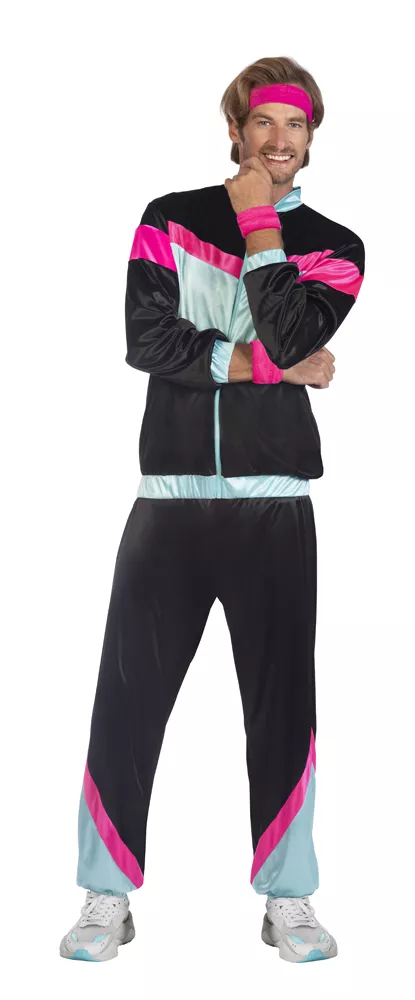 Tuta da jogging anni '80 per uomo nera e multicolore