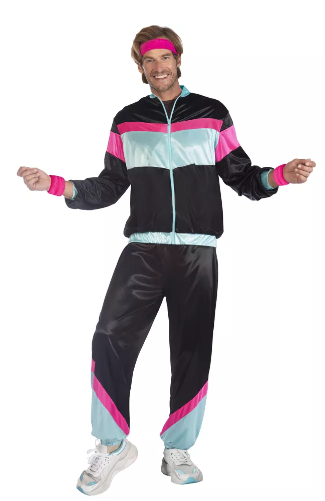 Tuta da jogging anni '80 per uomo nera e multicolore