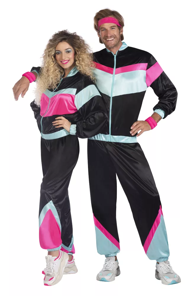 Tuta da jogging anni '80 per uomo nera e multicolore