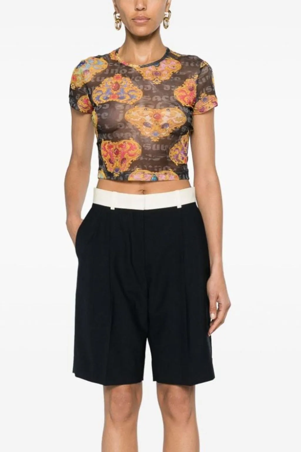 VERSACE JEANS COUTURE T-SHIRT DONNA IN TULLE NERA A FANTASIA H6C2