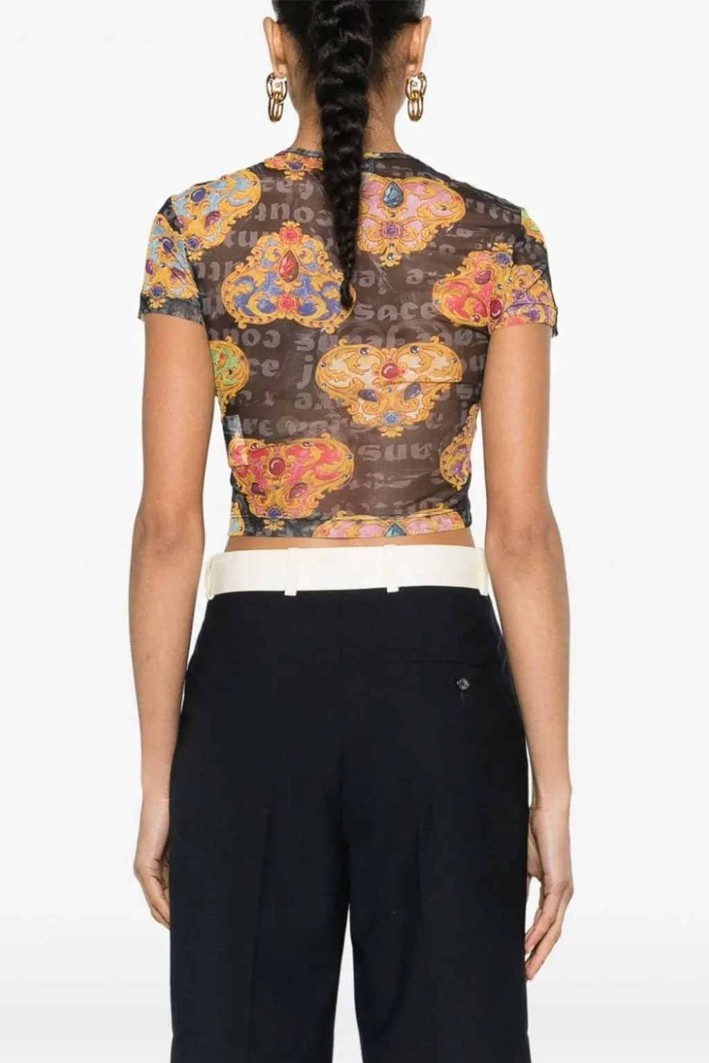 VERSACE JEANS COUTURE T-SHIRT DONNA IN TULLE NERA A FANTASIA H6C2