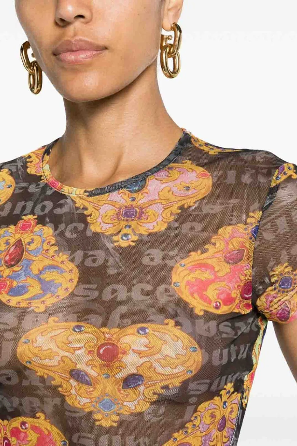 VERSACE JEANS COUTURE T-SHIRT DONNA IN TULLE NERA A FANTASIA H6C2
