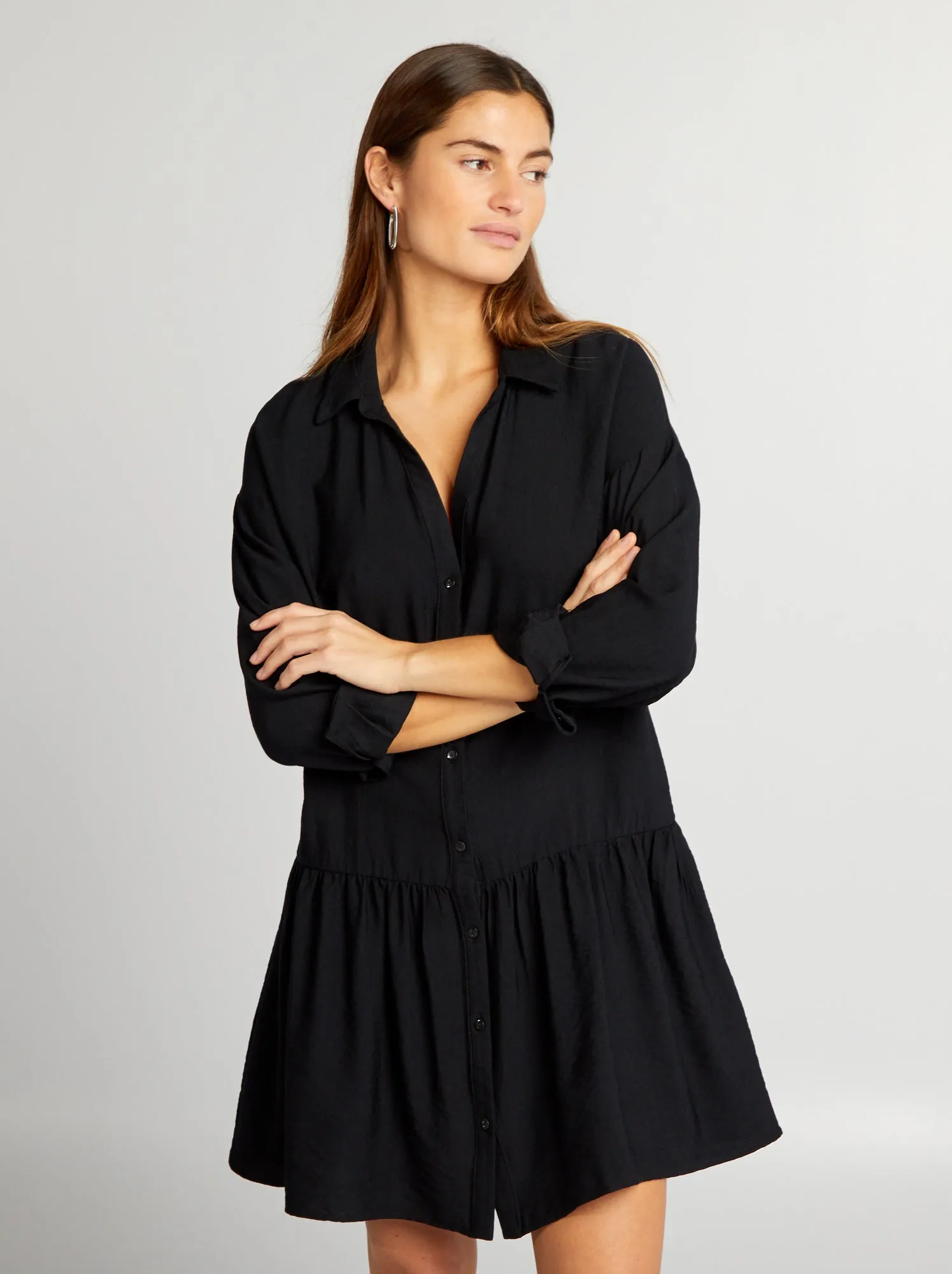 Vestito chemisier con volant - nero