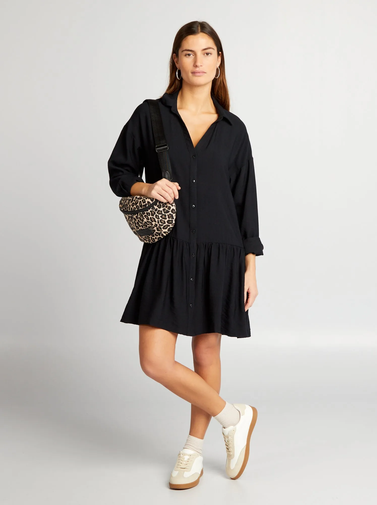 Vestito chemisier con volant - nero