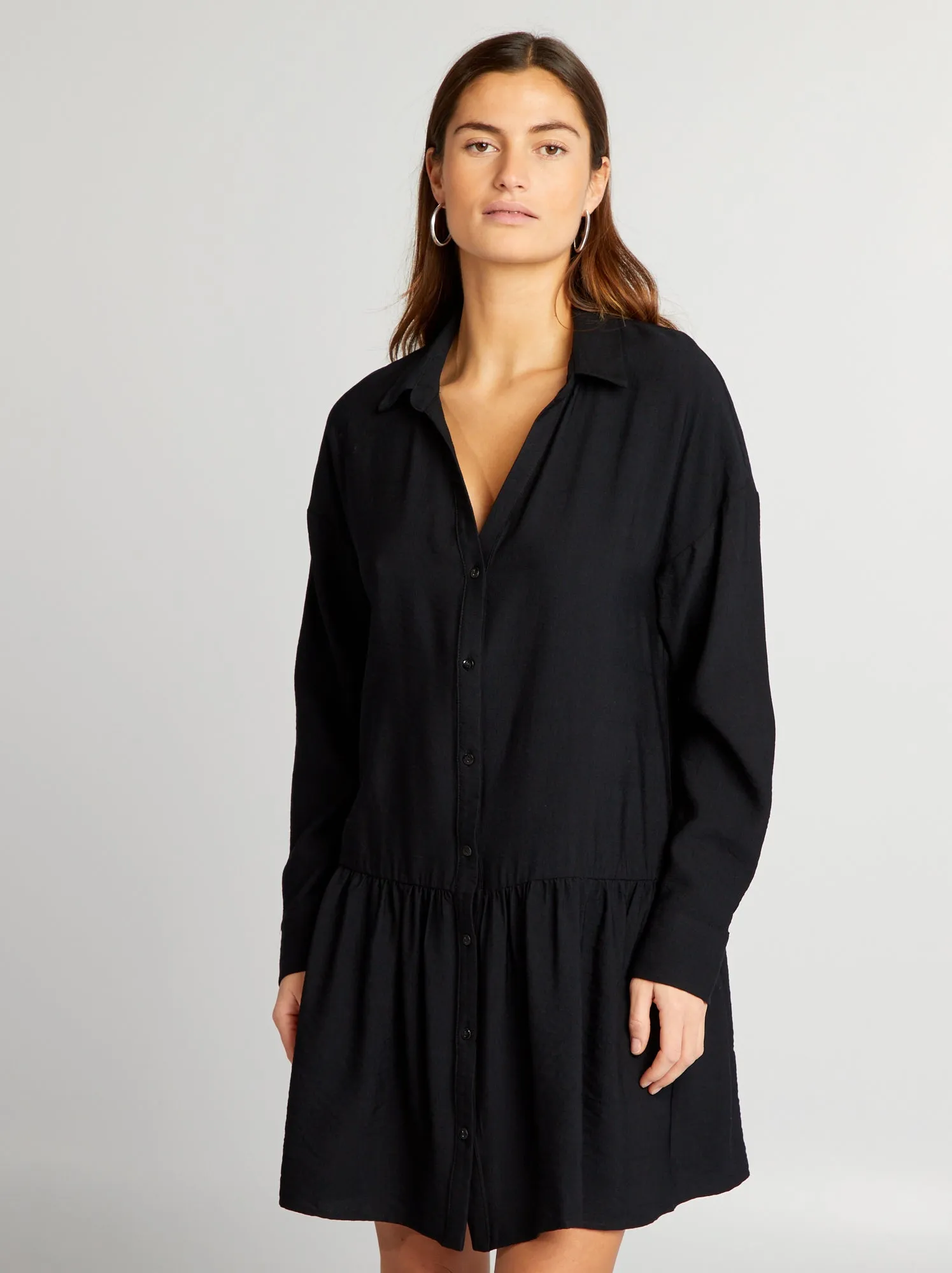 Vestito chemisier con volant - nero