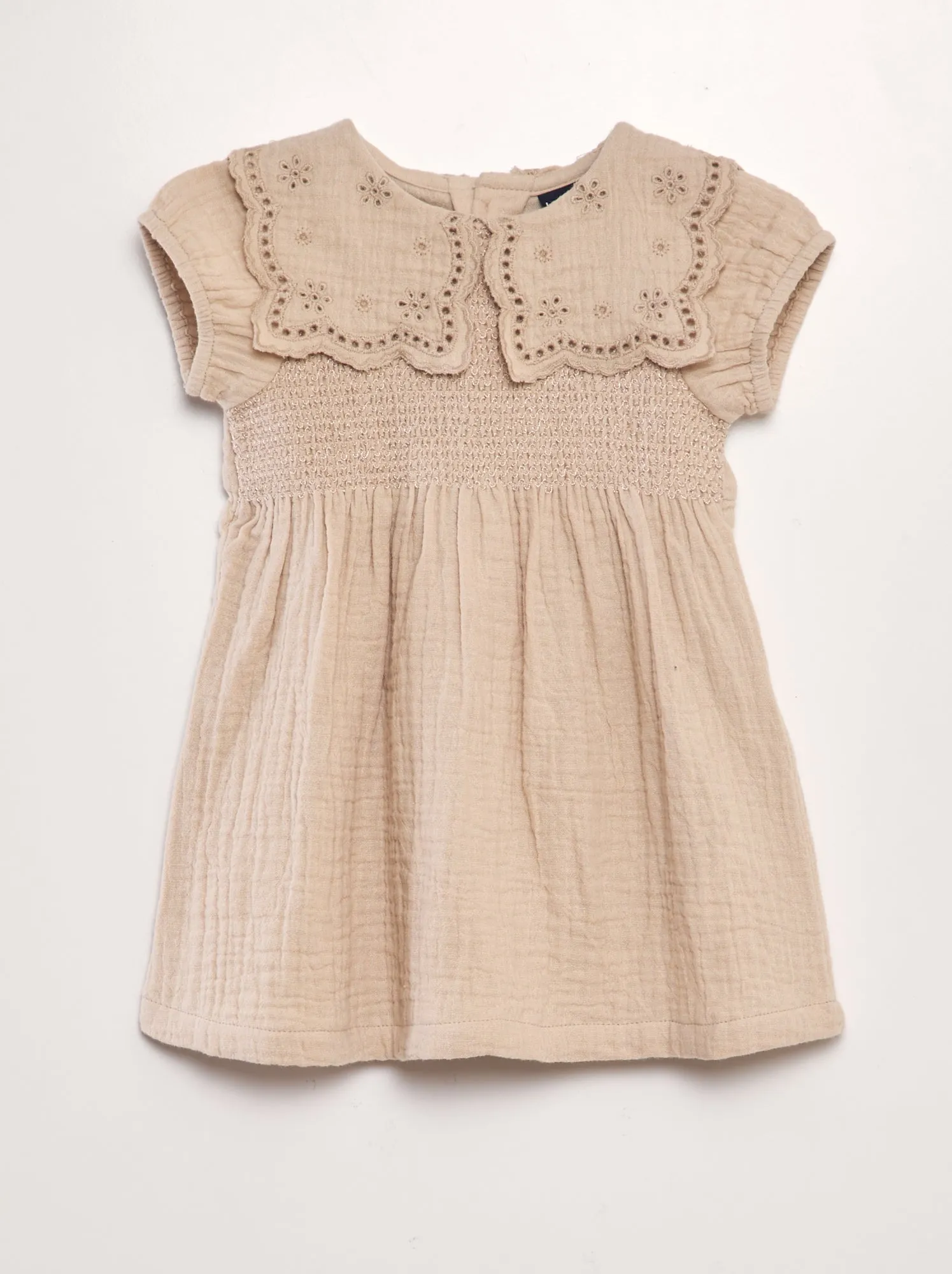 Vestito in garza di cotone con colletto claudine - GRIGIO
