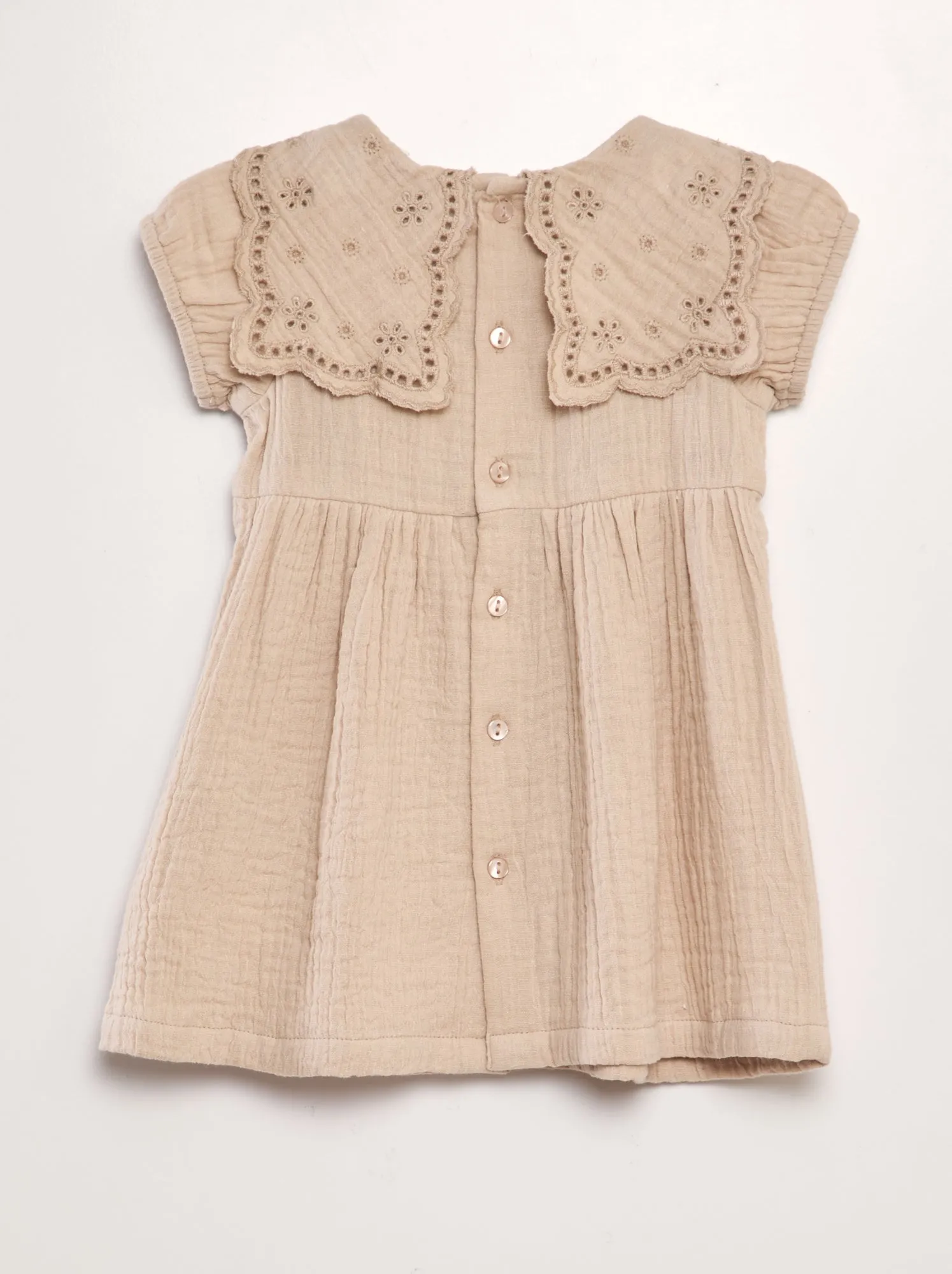 Vestito in garza di cotone con colletto claudine - GRIGIO