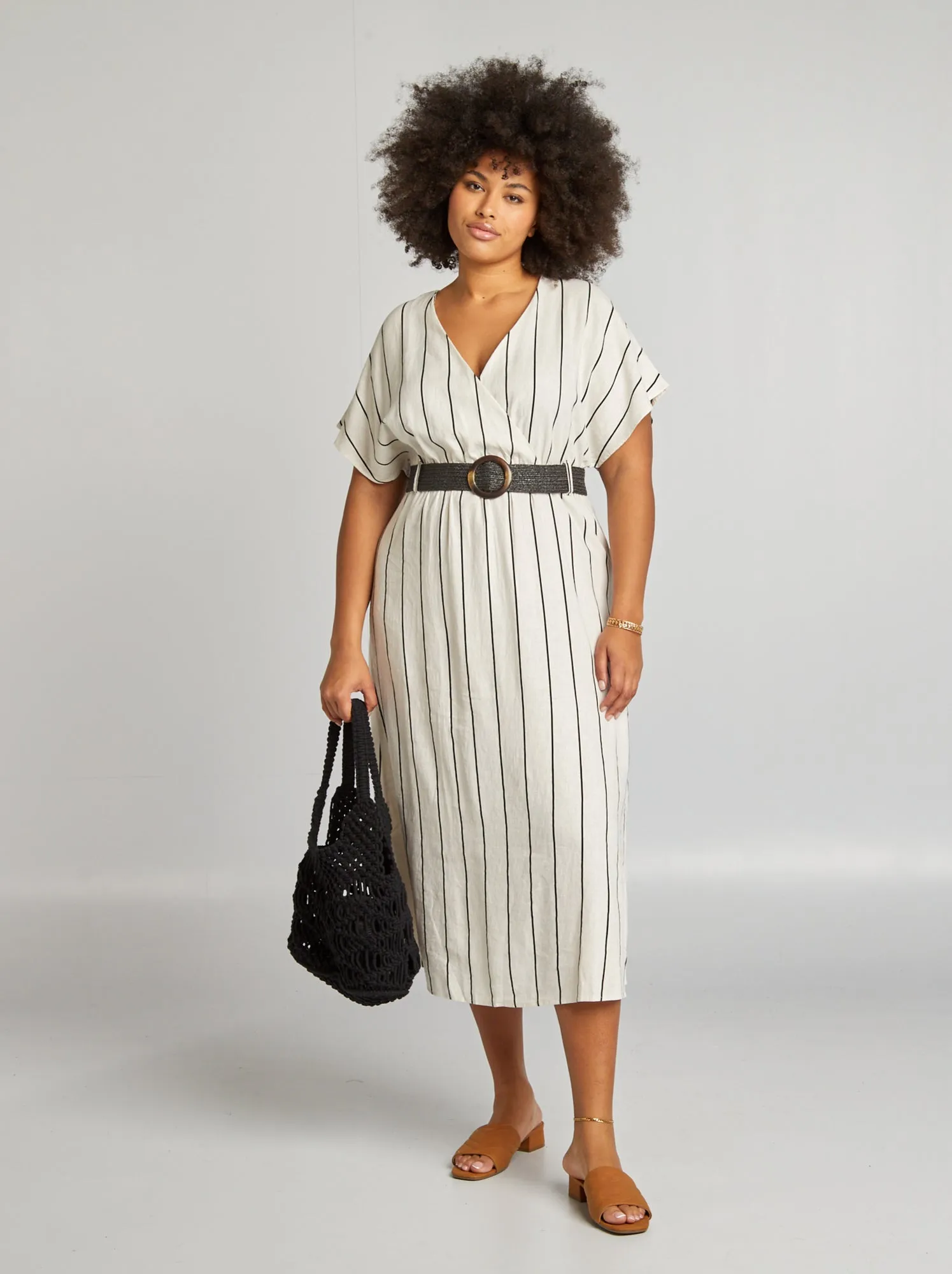 Vestito in misto lino - BEIGE