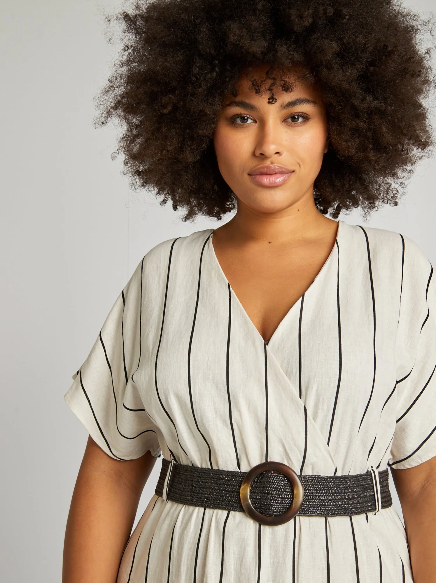 Vestito in misto lino - BEIGE