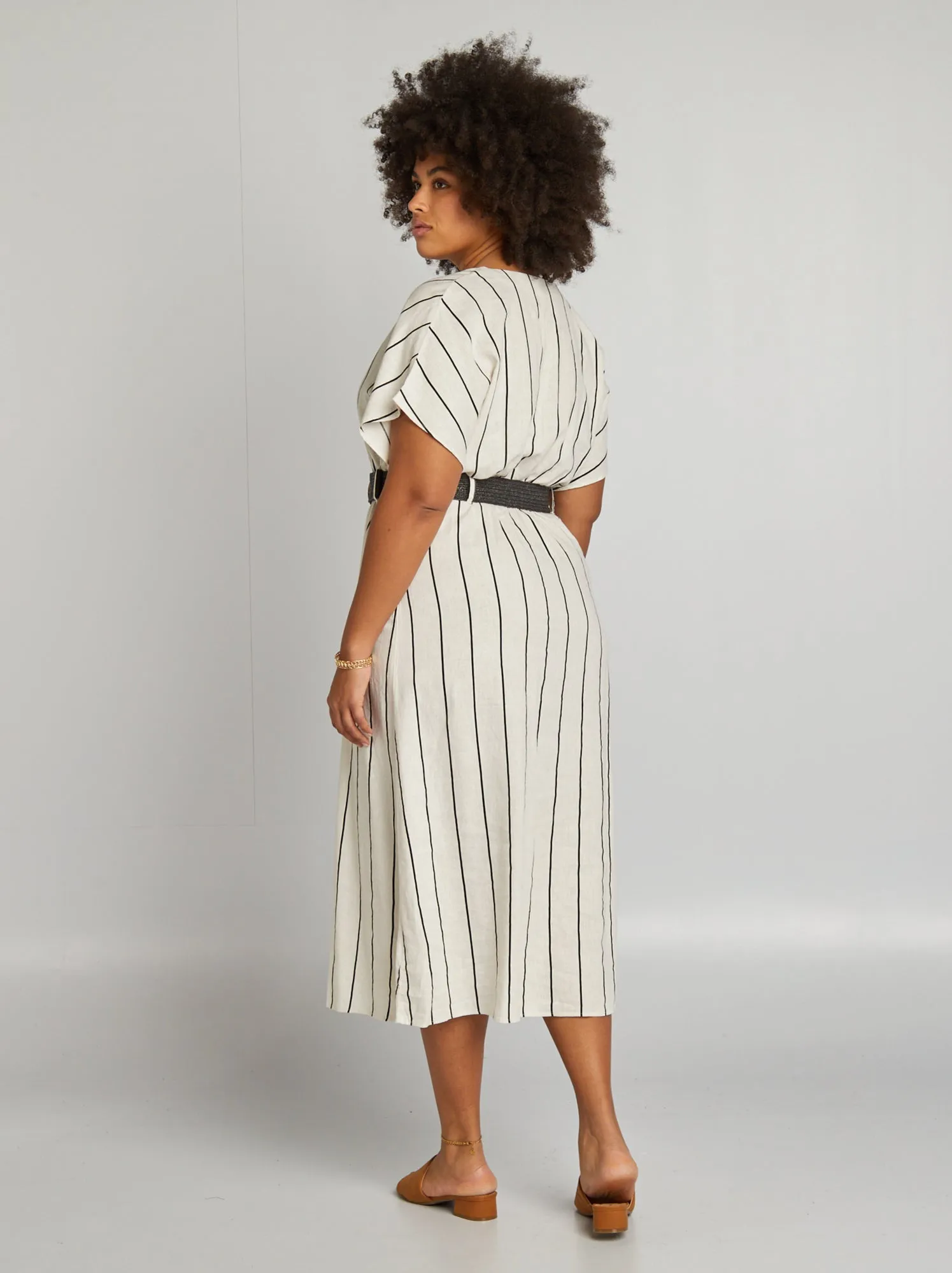 Vestito in misto lino - BEIGE