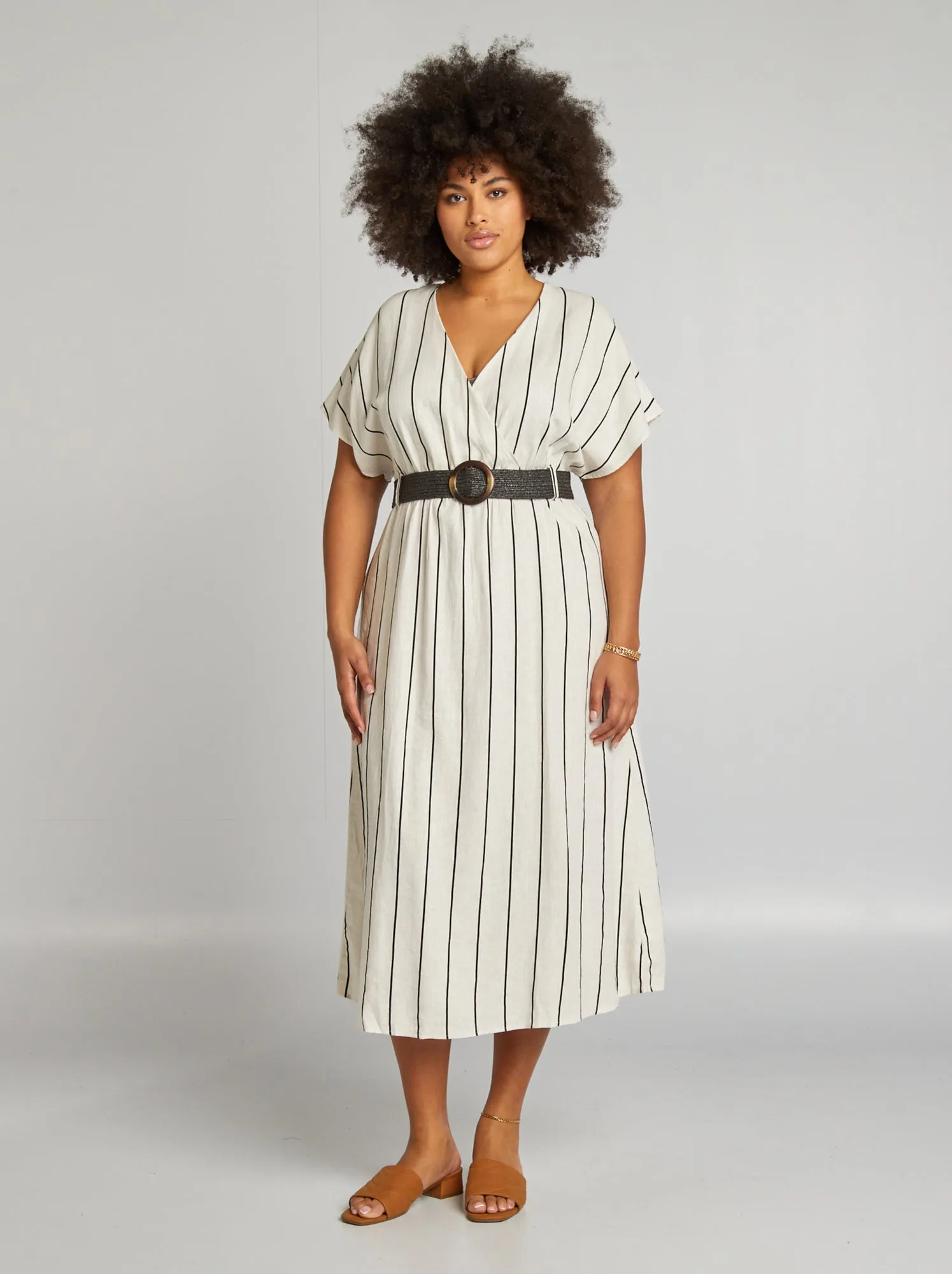 Vestito in misto lino - BEIGE