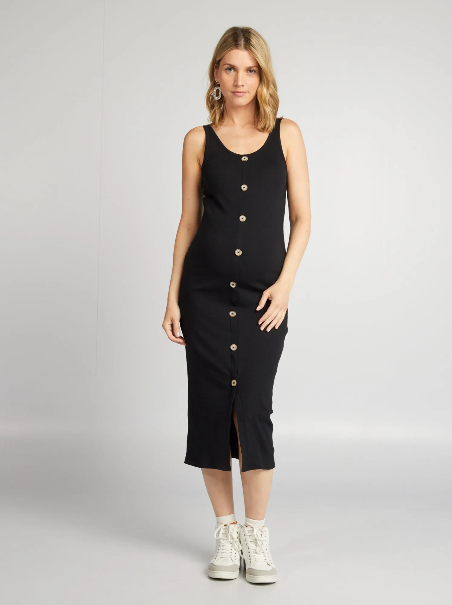 Vestito premaman lungo a coste - nero