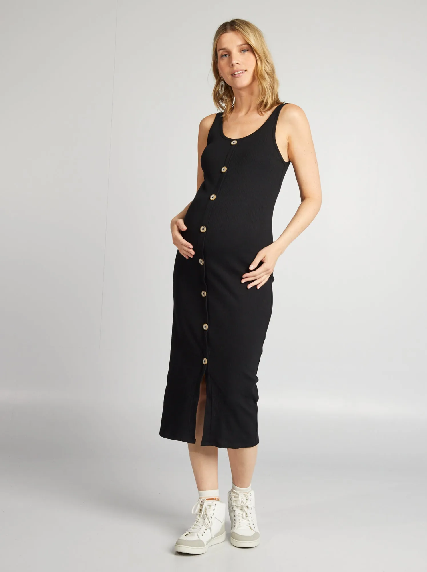 Vestito premaman lungo a coste - nero