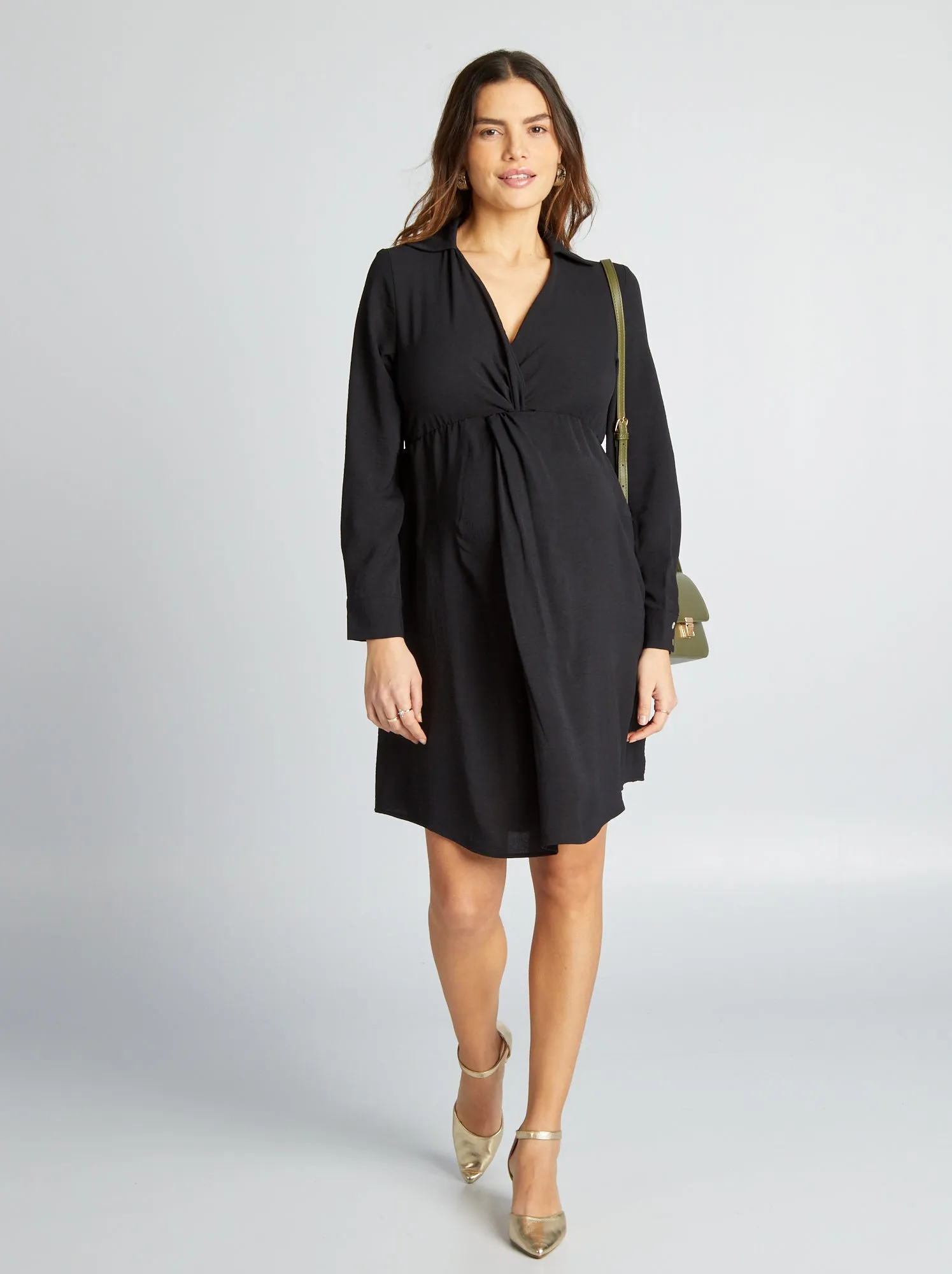 Vestito premaman sciancrato e satinato - nero