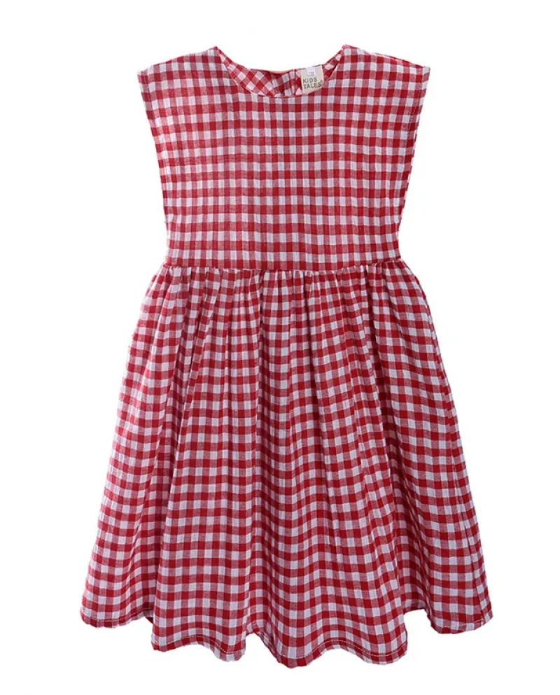 Vestito scozzese da bambina Vestito estivo da bambina a maniche corte Vestito da principessa alla moda per bambini