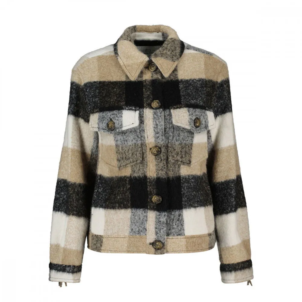 WOOLRICH GIACCA OVERSHIRT FRINGE CHECK DONNA