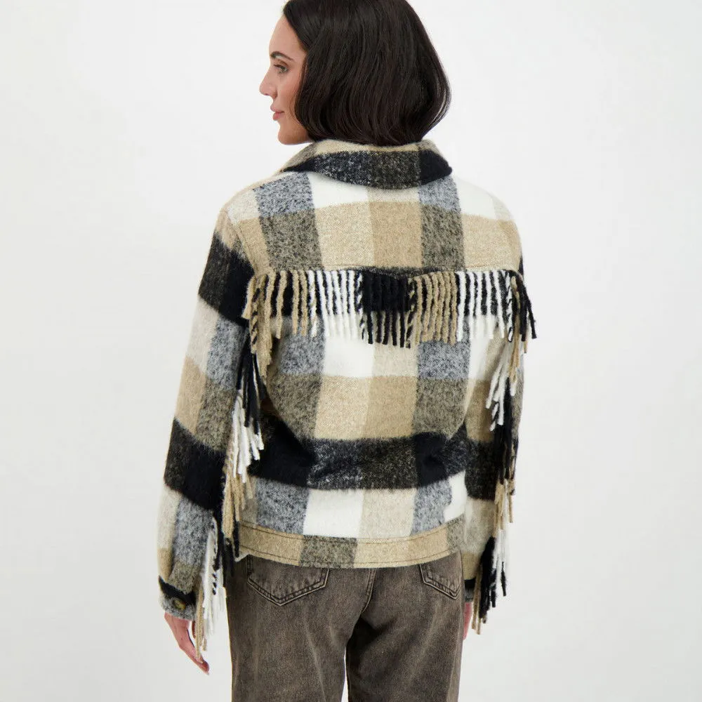 WOOLRICH GIACCA OVERSHIRT FRINGE CHECK DONNA