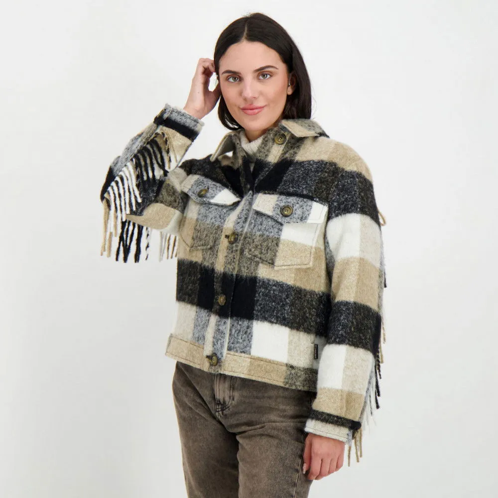 WOOLRICH GIACCA OVERSHIRT FRINGE CHECK DONNA