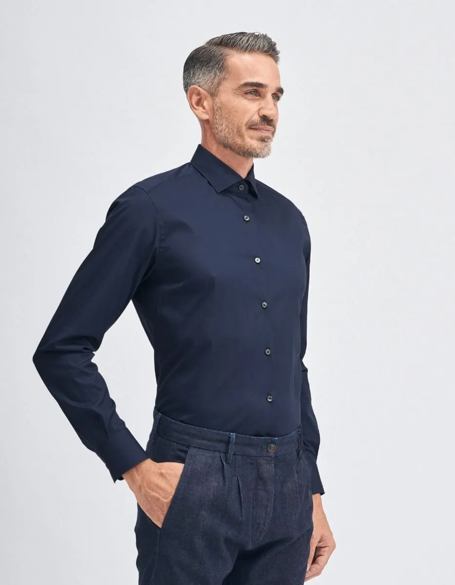 Xacus Camicia Classica Tinta Unita in Cotone Stretch